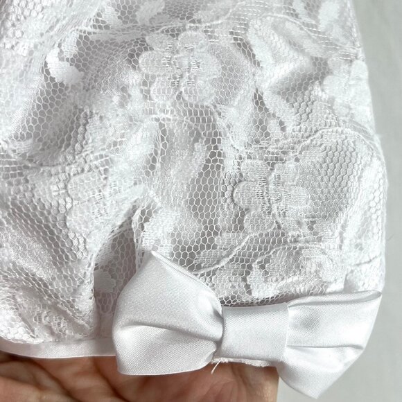 VTG White Lace Taffeta Flower Girl Communion Dress 12 Puff Sleeve Bow Nicole - Picture 4 of 12